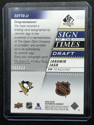 Jaromir Jagr 20/21 SP Authentic Sign of the Times back