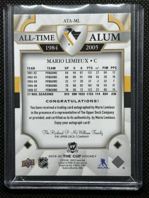 Mario Lemieux 19/20 The Cup All Time Alum auto back