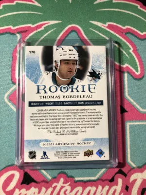2022-23 Upper Deck Artifacts Thomas Bordeleau RPA /45 back