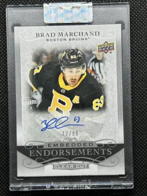 Brad Marchand 19/20 Clear Cut Embedded Endorsements front
