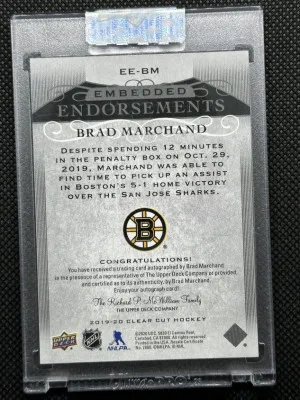 Brad Marchand 19/20 Clear Cut Embedded Endorsements back