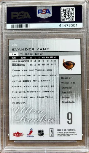 2009 ULTRA #254 EVANDER KANE RC PSA 10 back