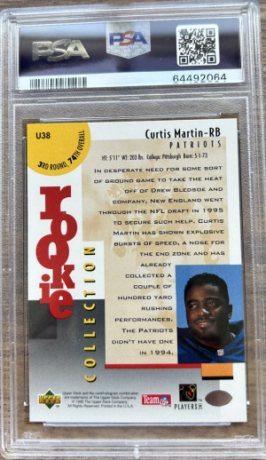 1995 COLLECTOR'S CHOICE UPDATE #U38 CURTIS MARTIN RC HOF PSA 10 back