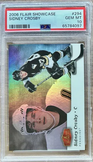 2006 FLAIR SHOWCASE #294 SIDNEY CROSBY PENGUINS PSA 10 front