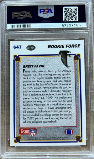 1991 UPPER DECK #647 BRETT FAVRE RC HOF PSA 10 back