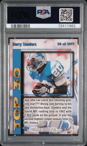 1998 ULTRA TOP 30 #28 BARRY SANDERS LIONS HOF POP 4 PSA 10 back