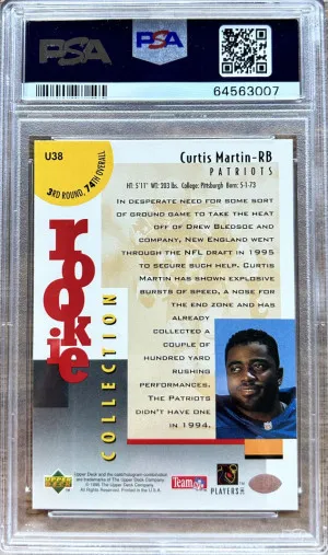 1995 COLLECTOR'S CHOICE UPDATE #U38 CURTIS MARTIN RC HOF PSA 10 back