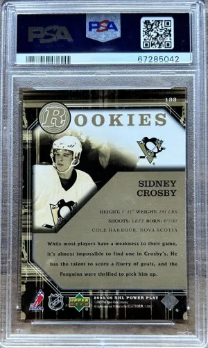 2005 UPPER DECK POWER PLAY #133 SIDNEY CROSBY RC PENGUINS PSA 10 back