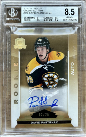 2014-15 The Cup David Pastrnak Gold Rookie Auto /25 BGS 8.5 | Auto 10 front