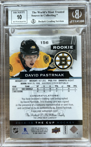 2014-15 The Cup David Pastrnak Gold Rookie Auto /25 BGS 8.5 | Auto 10 back