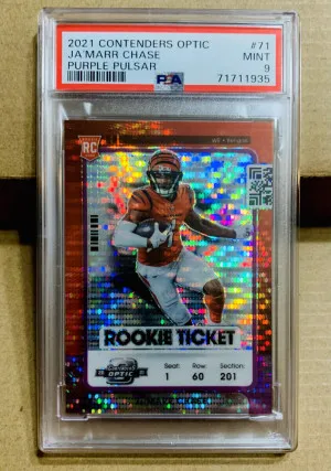 2021 contenders Optic Ja’Marr Chase Purple Pulsar /26 front