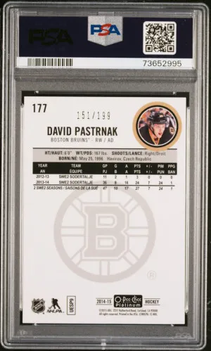 2014-15 O-Pee-Chee Platinum #177 David Pastrnak White Ice Rookie RC /199 PSA 10 back