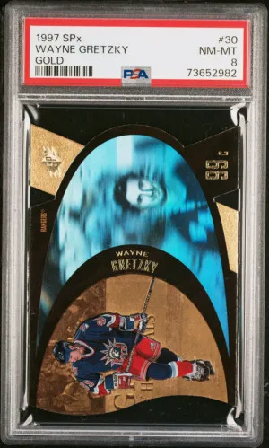 1997-98 Upper Deck SPX Wayne Gretzky GOLD Hologram Die-Cut PSA 8 front