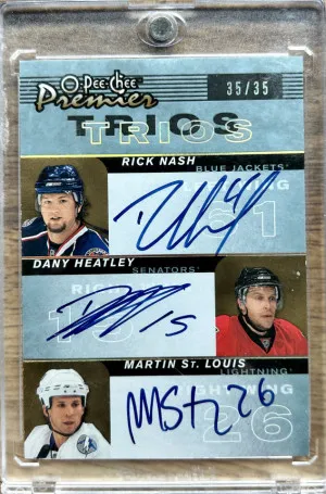 2007 OPC PREMIER Rick Nash / Dany Heatly / Martin St. Louis TRIOS SIGNATURES AUTO /35 front