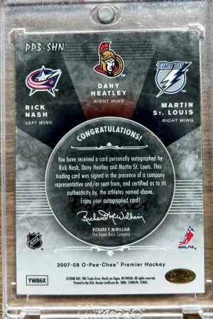2007 OPC PREMIER Rick Nash / Dany Heatly / Martin St. Louis TRIOS SIGNATURES AUTO /35 back