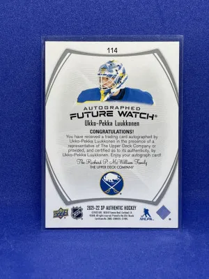2021-22 Upperdeck SP Authentic Ukko-Pekka Luukkonen Future Watch auto /999 back