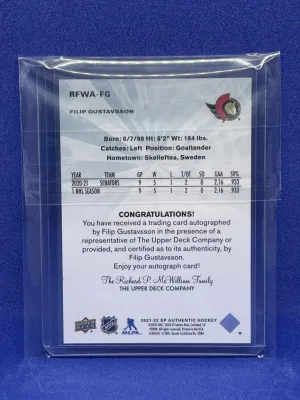 2021-22 SP Authentic FILIP GUSTAVSSON RC FUTURE WATCH AUTO ROOKIE /499 RETRO back
