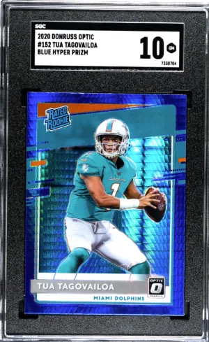 Tua Tagovialoa Donruss Optic Blue Hyper Prizm Rated Rookie SGC 10 front