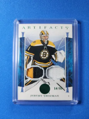 2022-23 Upper Deck Artifacts Emerald Material Relics #45 Jeremy Swayman /65 front