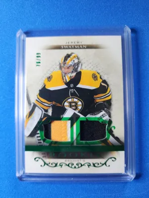 2021-22 Upper Deck Artifacts Emerald Material Relics #163 Rookies Jeremy Swayman /99 front