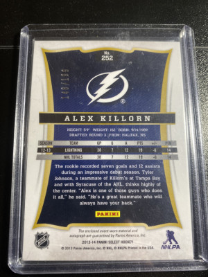Alex Killorn 13-14 Panini Select Rookie Jersey Auto back