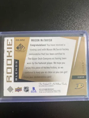 Mason McTavish 21-22 SPGU Rookie Blends Patch 8/15 back