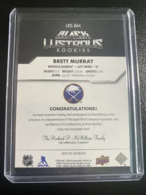Brett Murray 21-22 UD Black Rookie Auto back