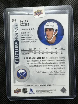 Dylan Cozens 20/21 SPA Future Watch Autograph back