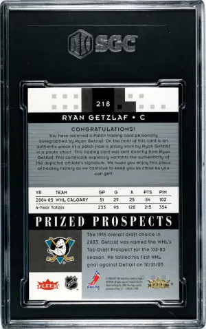 Ryan Getzlaf Prized Prospects Rookie Patch Auto back