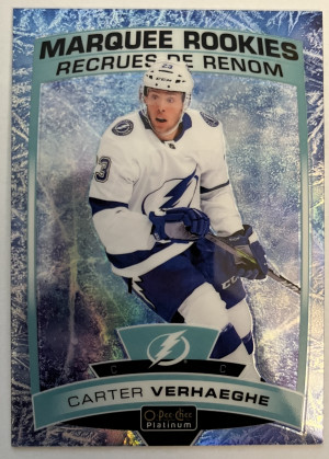 2019-20 Carter Verhaeghe OPC Platinum Arctic Freeze Marquee Rookies #/99 front