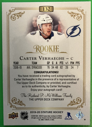 2019-20 Carter Verhaeghe Stature Rookie Auto back