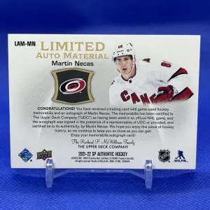 Martin Necas #LAM-MN 2021-22 SP Authentic Limited Auto Material 092/100 back