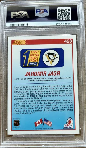 1990 SCORE #428 JAROMIR JAGR RC PENGUINS PSA 10 back