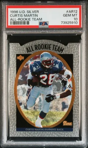 1996 UD SILVER ALL ROOKIE TEAM CURTIS MARTIN HOF POP 4 PSA 10 front