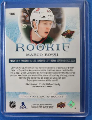 2022-23 Upper Deck Artifacts Horizontal Material Relics #186 Rookie Marco Rossi /399 back