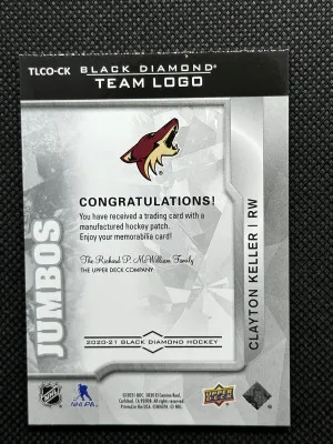Clayton Keller 20/21 Black Diamond Team Logo Jumbo Patches back