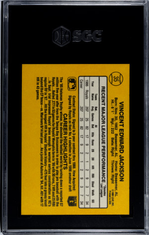1987 DONRUSS #35 BO JACKSON RC ROYALS SGC 8 NM MT back