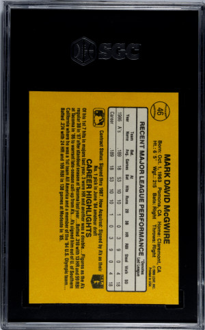 1987 DONRUSS MARK MCGWIRE RATED ROOKIE #46 SGC 8.5 back