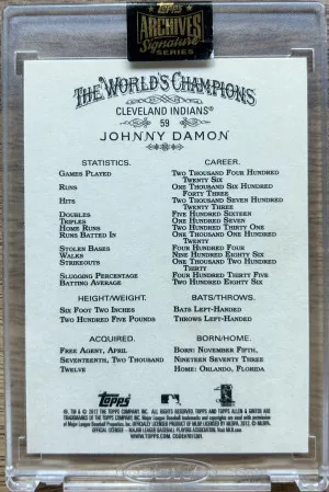 2021 Topps Archives Signature Series Johnny Damon On-Card Auto 20/90 Encased back