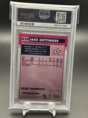Jake Oettinger 2020-21 O-Pee-Chee Platinum Retro Rookie Blue Rainbow PSA 10 back
