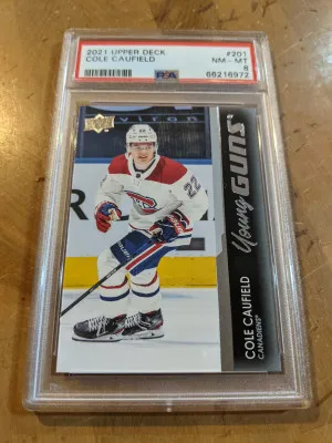 21-22 UD Young Guns Cole Caufield #201 PSA 8 front