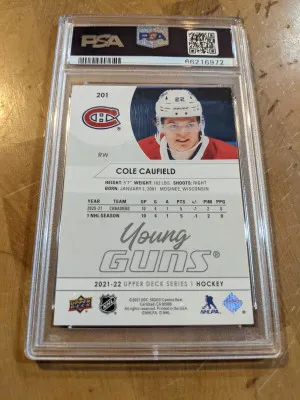 21-22 UD Young Guns Cole Caufield #201 PSA 8 back