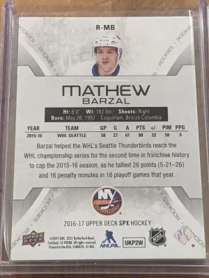 16-17 SPx Rookie Mathew Barzel /399 back