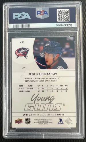 2021 Upper Deck Yegor Chinakhov Young Guns Rookie PSA 10 back
