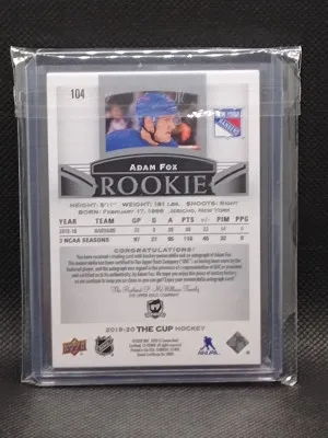 2019-20 The Cup #104 Adam Fox Rookie Patch Auto /249 back