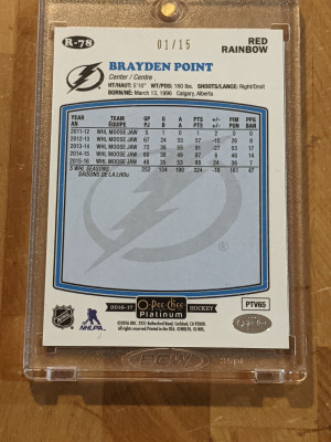 2016-17 OPC Platinum Brayden Point Rookie Retro Red Rainbow 01/15 back