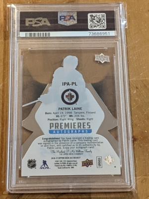 2016 Ice Patrik Laine Ice Premieres Rookie Auto /99 PSA 8 back
