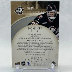 2022-23 Upper Deck Trilogy Generations Patch Auto #TG-4A DOMINIK HASEK 10/15 SSP back