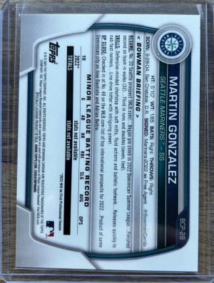 2023 Bowman Chrome Martin Gonzalez Aqua Shimmer Refractor 1st Prospect #/125 back