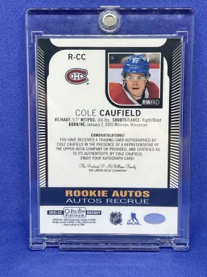 2021-22 Upper Deck OPC Platinum Cole Caufield Auto back